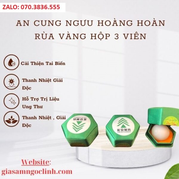 An Cung Ngưu Hoàng Hoàn Rùa Vàng Hộp 3 Viên