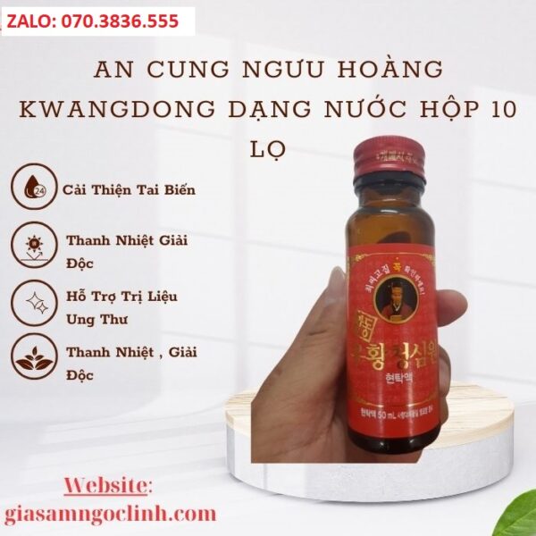 An Cung Ngưu Hoàng Kwangdong Dạng Nước Hộp 10 Lọ