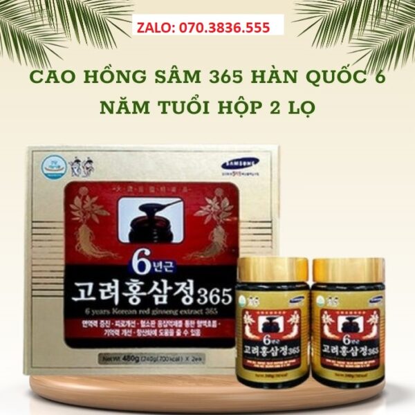 Cao Hồng Sâm 365 Hàn Quốc 6 Năm Tuổi Hộp 2 Lọ