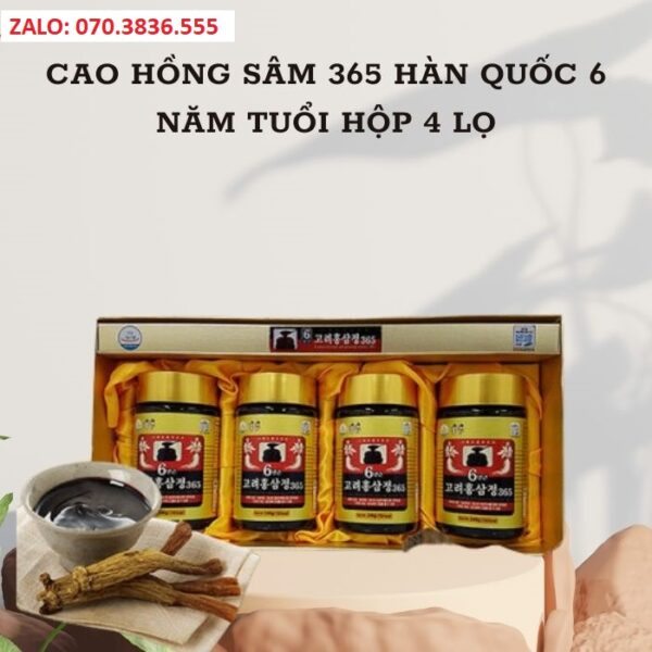 Cao Hồng Sâm 365 Hàn Quốc 6 Năm Tuổi Hộp 4 Lọ