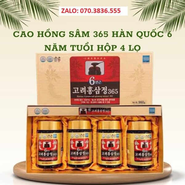 Cao Hồng Sâm 365 Hàn Quốc 6 Năm Tuổi Hộp 4 Lọ