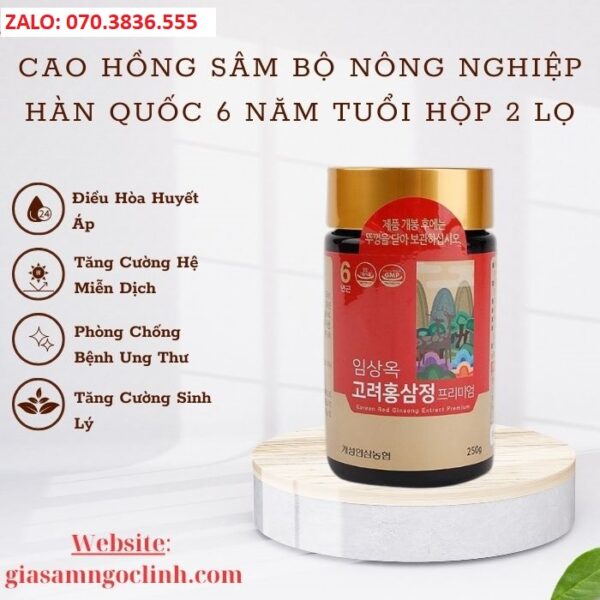Cao Hồng Sâm Bộ Nông Nghiệp Hàn Quốc 6 Năm Tuổi Hộp 2 Lọ