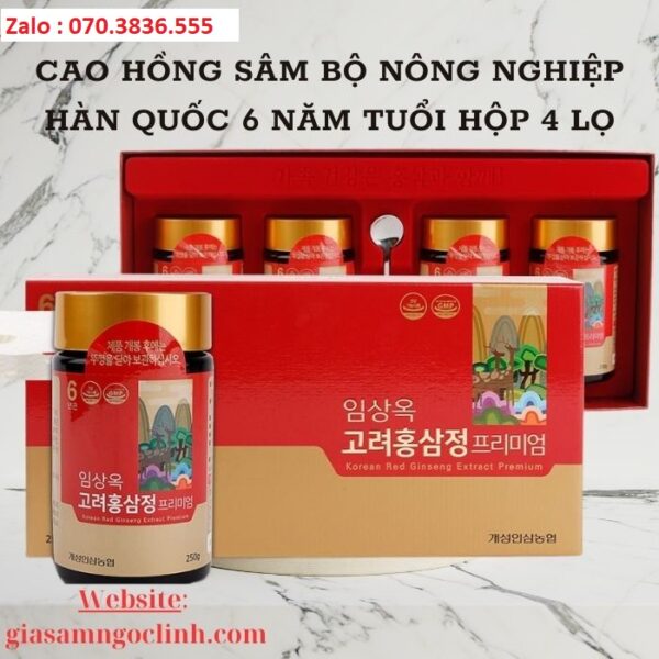 Cao Hồng Sâm Bộ Nông Nghiệp Hàn Quốc 6 Năm Tuổi Hộp 4 Lọ