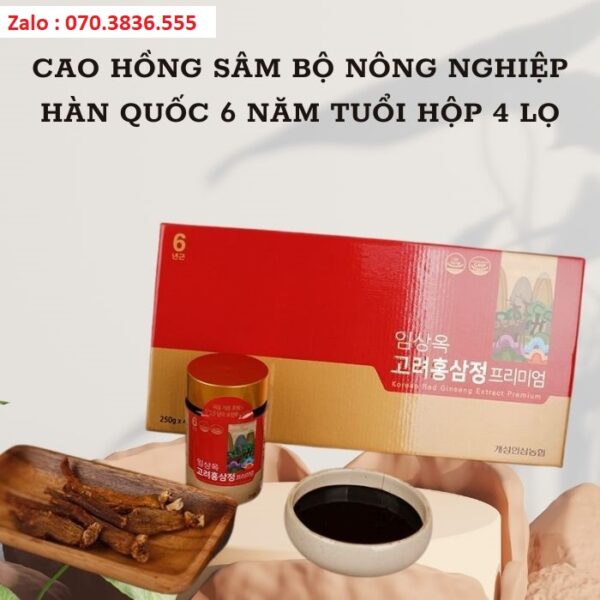 Cao Hồng Sâm Bộ Nông Nghiệp Hàn Quốc 6 Năm Tuổi Hộp 4 Lọ