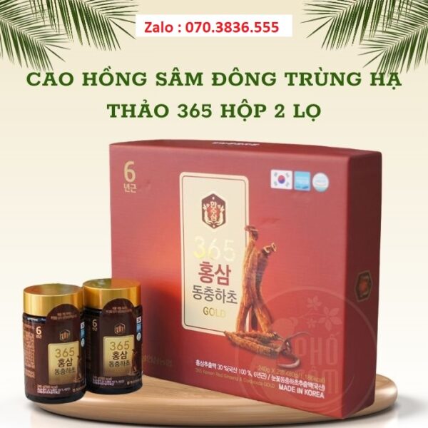 Cao Hồng Sâm Đông Trùng Hạ Thảo 365 Hộp 2 Lọ
