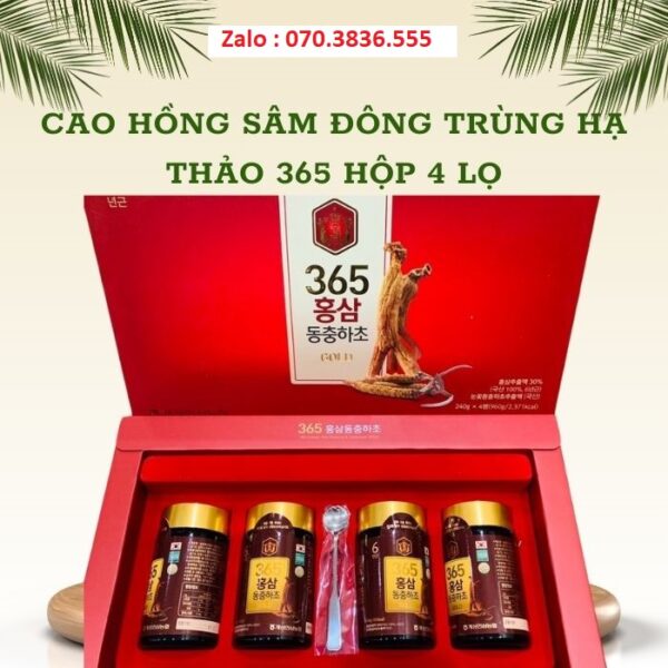 Cao Hồng Sâm Đông Trùng Hạ Thảo 365 Hộp 4 Lọ