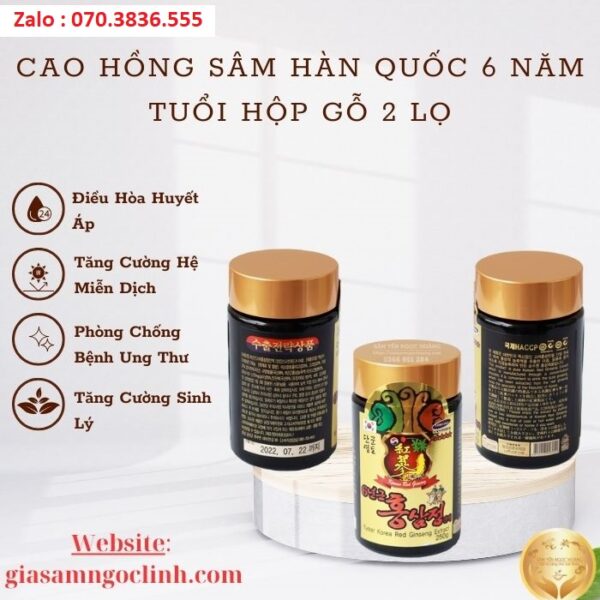 Cao Hồng Sâm Hàn Quốc 6 Năm Tuổi Hộp Gỗ 2 Lọ