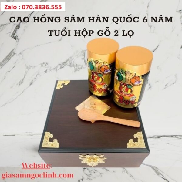 Cao Hồng Sâm Hàn Quốc 6 Năm Tuổi Hộp Gỗ 2 Lọ