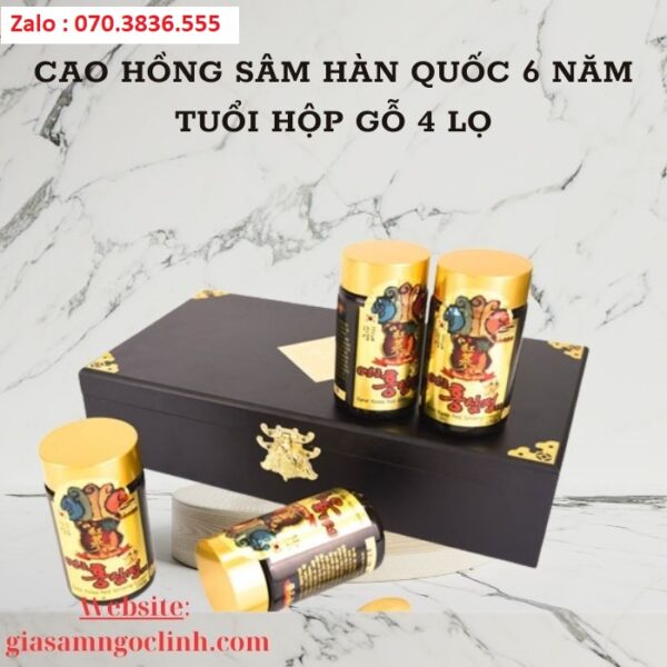Cao Hồng Sâm Hàn Quốc 6 Năm Tuổi Hộp Gỗ 4 Lọ