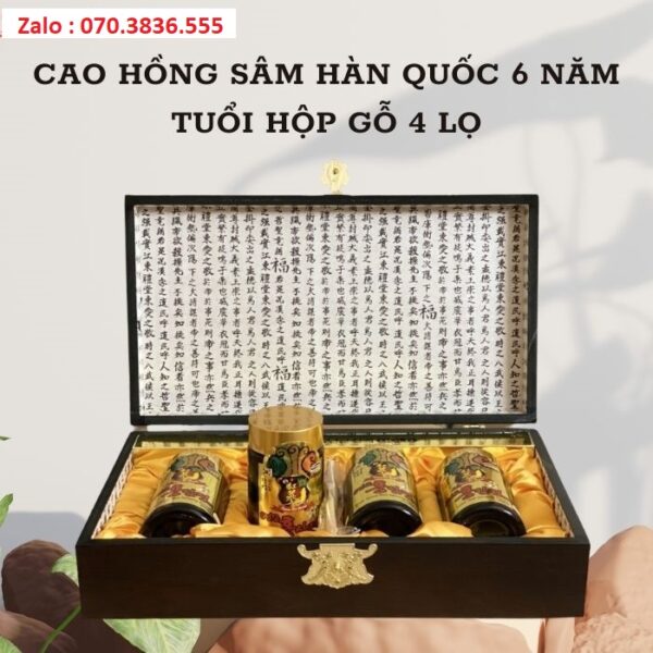 Cao Hồng Sâm Hàn Quốc 6 Năm Tuổi Hộp Gỗ 4 Lọ