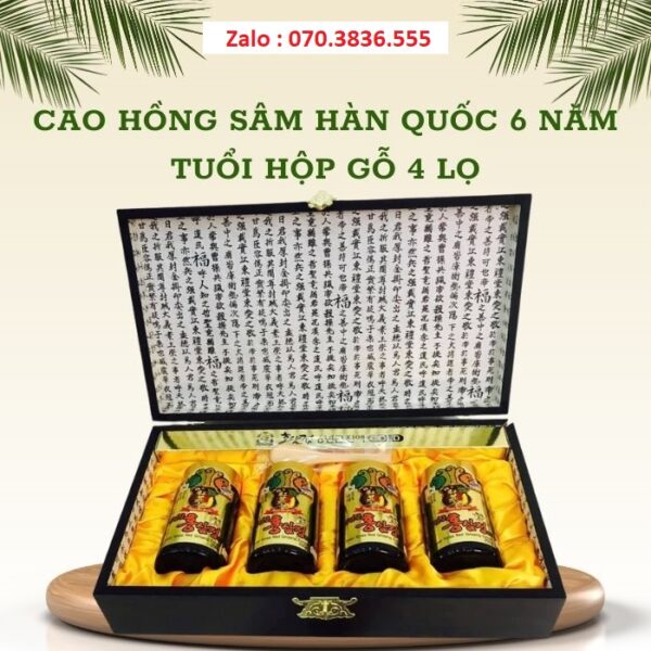 Cao Hồng Sâm Hàn Quốc 6 Năm Tuổi Hộp Gỗ 4 Lọ