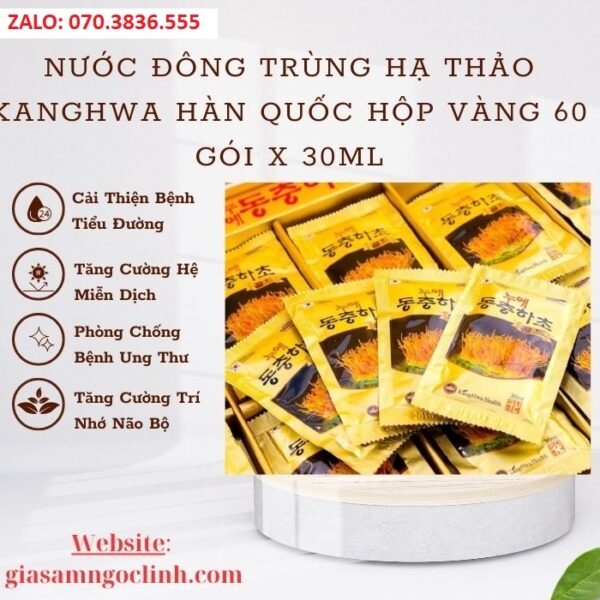 Nước Đông Trùng Hạ Thảo KangHwa Hàn Quốc Hộp Vàng 60 gói x 30ml