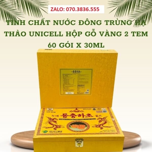 Tinh Chất Nước Đông Trùng Hạ Thảo Unicell Hộp Gỗ Vàng 2 Tem 60 Gói x 30ml