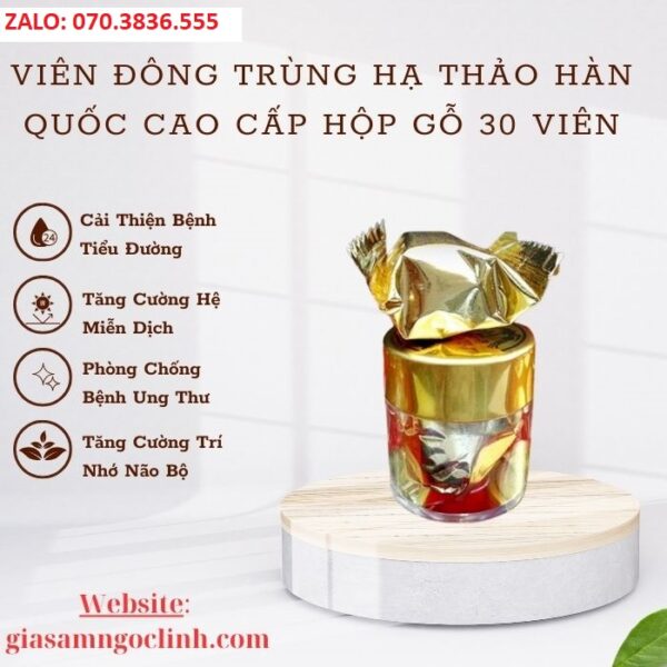 Viên Đông Trùng Hạ Thảo Hàn Quốc Cao Cấp Hộp Gỗ 30 Viên