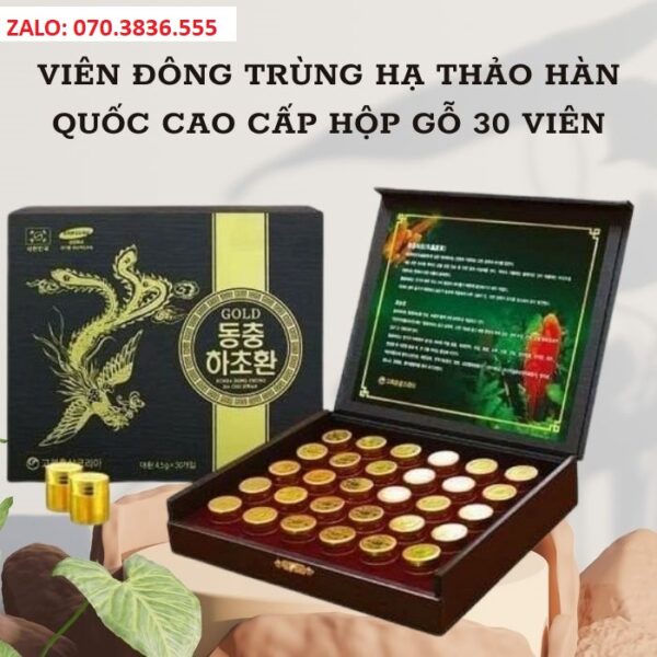 Viên Đông Trùng Hạ Thảo Hàn Quốc Cao Cấp Hộp Gỗ 30 Viên
