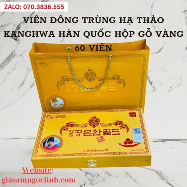Viên Đông Trùng Hạ Thảo KangHwa Hàn Quốc Hộp Gỗ Vàng 60 Viên