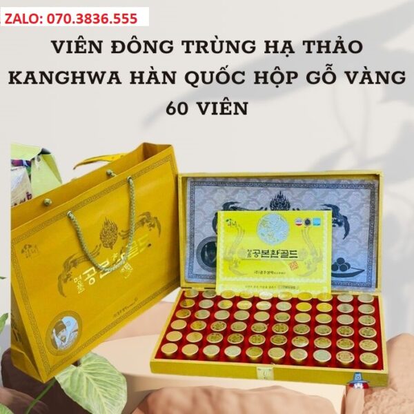 Viên Đông Trùng Hạ Thảo KangHwa Hàn Quốc Hộp Gỗ Vàng 60 Viên