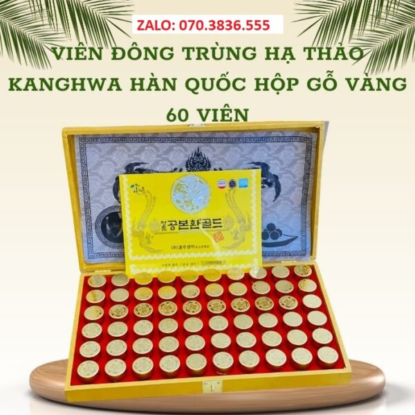 Viên Đông Trùng Hạ Thảo KangHwa Hàn Quốc Hộp Gỗ Vàng 60 Viên