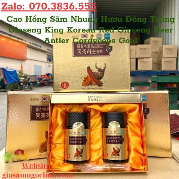 Cao Hồng Sâm Nhung Hươu Đông Trùng Ginseng King Korean Red Ginseng Deer Antler Cordyceps Gold