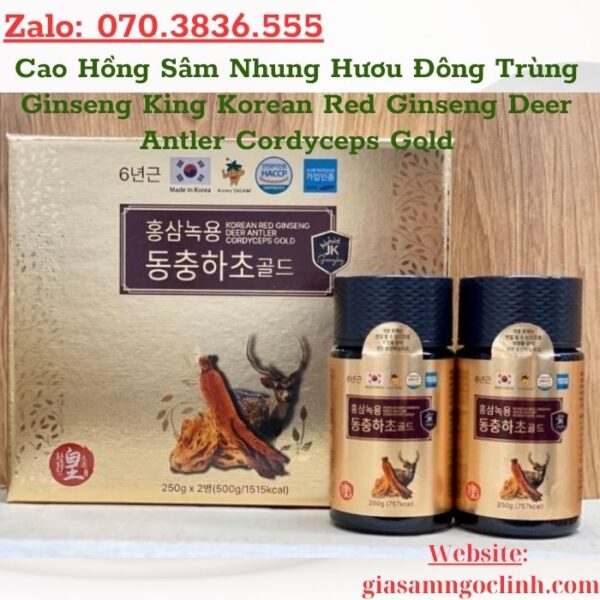 Cao Hồng Sâm Nhung Hươu Đông Trùng Ginseng King Korean Red Ginseng Deer Antler Cordyceps Gold