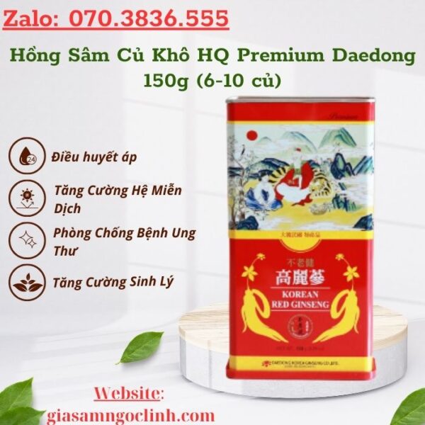 Hồng Sâm Củ Khô HQ Premium Daedong 150g (6-10 củ)