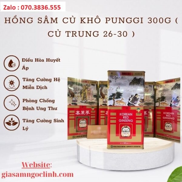 Hồng Sâm Củ Khô PUNGGI 300g ( Củ Trung 26-30 )