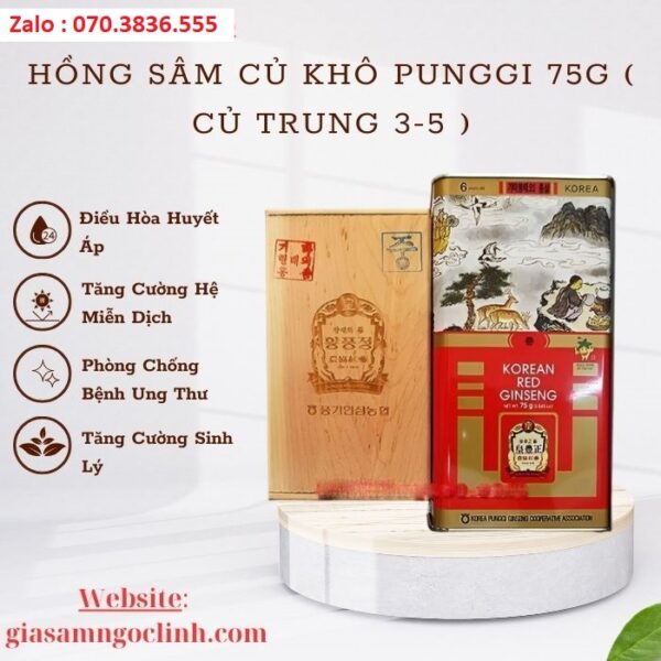 Hồng Sâm Củ Khô PUNGGI 75g ( Củ Trung 3-5 )
