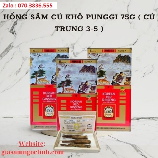 Hồng Sâm Củ Khô PUNGGI 75g ( Củ Trung 3-5 )
