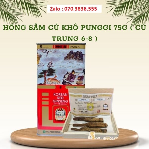 Hồng Sâm Củ Khô PUNGGI 75g ( Củ Trung 6-8 )