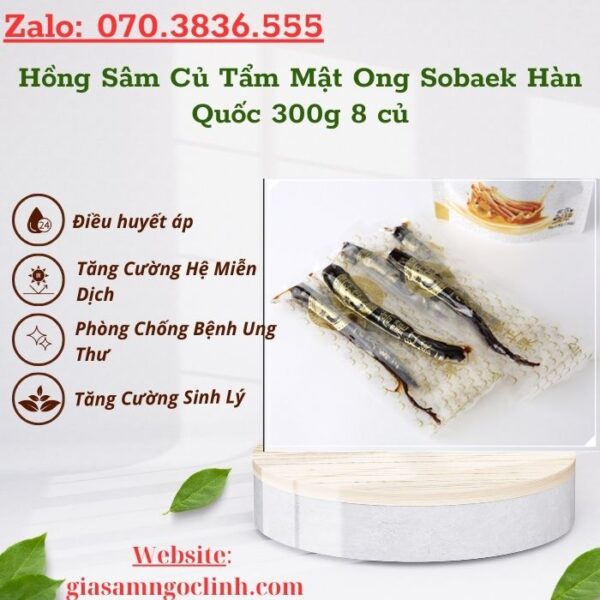 Hồng Sâm Củ Tẩm Mật Ong Sobaek Hàn Quốc 300g 8 củ