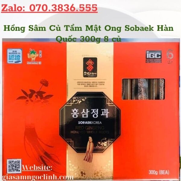 Hồng Sâm Củ Tẩm Mật Ong Sobaek Hàn Quốc 300g 8 củ