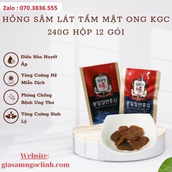 Hồng Sâm Lát Tẩm Mật Ong KGC 240g Hộp 12 gói
