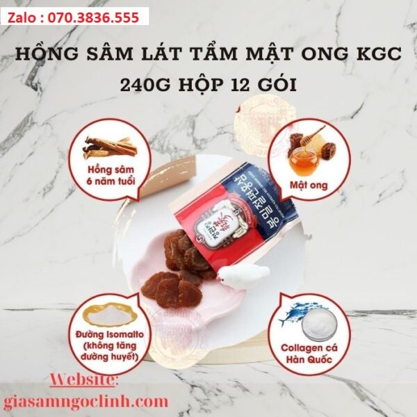 Hồng Sâm Lát Tẩm Mật Ong KGC 240g Hộp 12 gói