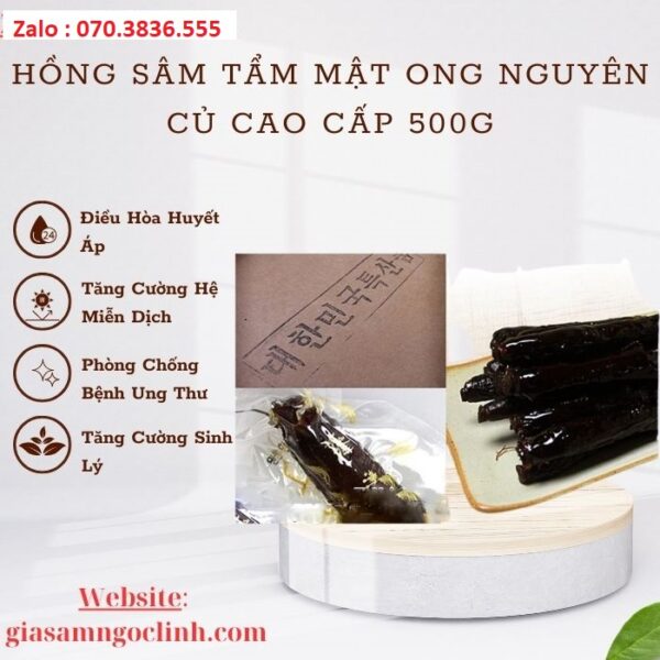 Hồng Sâm Tẩm Mật Ong Nguyên Củ Cao Cấp 500g
