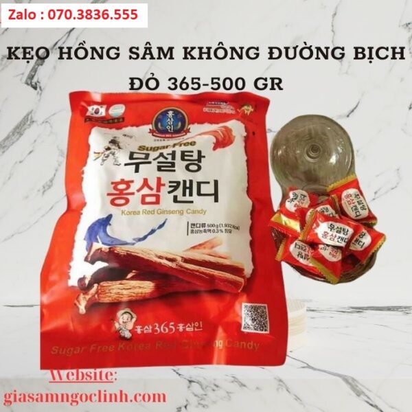 Kẹo Hồng Sâm Không Đường Bịch Đỏ 365-500 gr