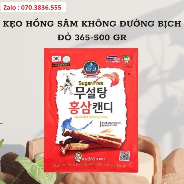 Kẹo Hồng Sâm Không Đường Bịch Đỏ 365-500 gr