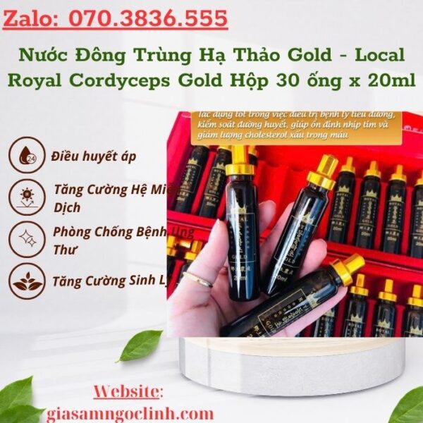 Nước Đông Trùng Hạ Thảo Gold - Local Royal Cordyceps Gold Hộp 30 ống x 20ml