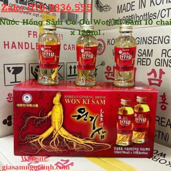 Nước Hồng Sâm Có Củ Won Ki Sam 10 chai x 120ml