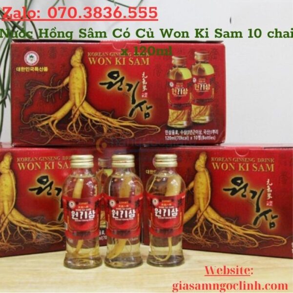 Nước Hồng Sâm Có Củ Won Ki Sam 10 chai x 120ml