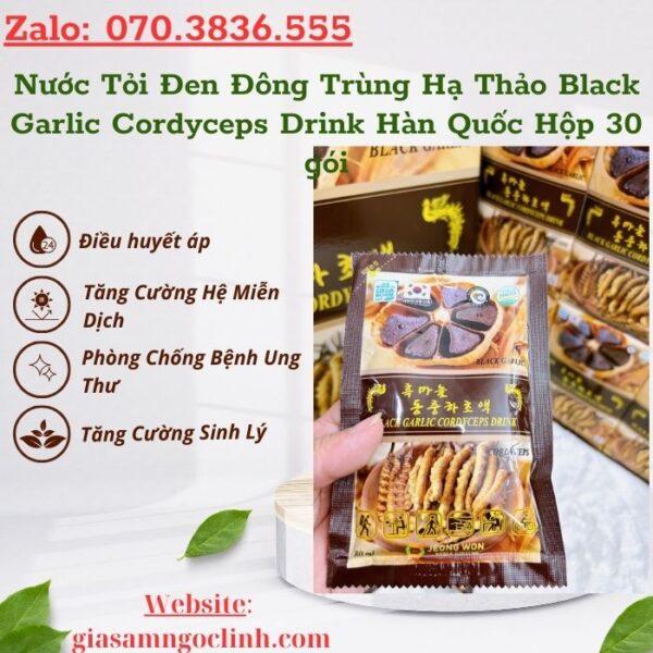 Nước Tỏi Đen Đông Trùng Hạ Thảo Black Garlic Cordyceps Drink Hàn Quốc Hộp 30 gói
