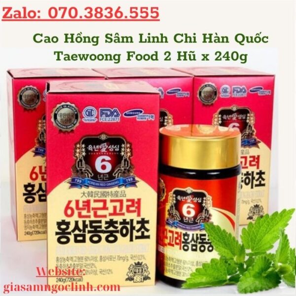 Cao Hồng Sâm Linh Chi Hàn Quốc Taewoong Food 2 Hũ x 240g