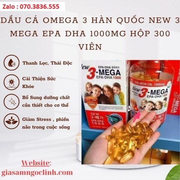 Dầu Cá Omega 3 Hàn Quốc New 3 Mega EPA DHA 1000mg Hộp 300 Viên
