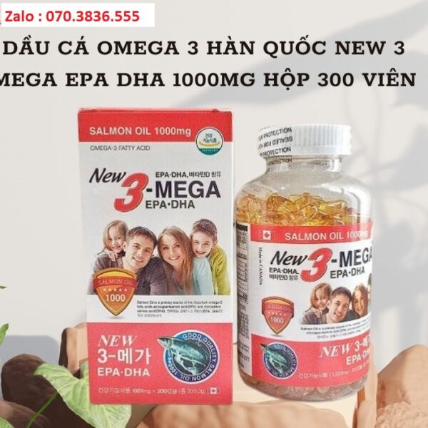Dầu Cá Omega 3 Hàn Quốc New 3 Mega EPA DHA 1000mg Hộp 300 Viên