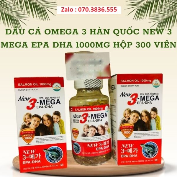 Dầu Cá Omega 3 Hàn Quốc New 3 Mega EPA DHA 1000mg Hộp 300 Viên