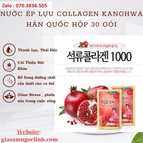 Nước Ép Lựu Collagen Kanghwa Hàn Quốc Hộp 30 gói