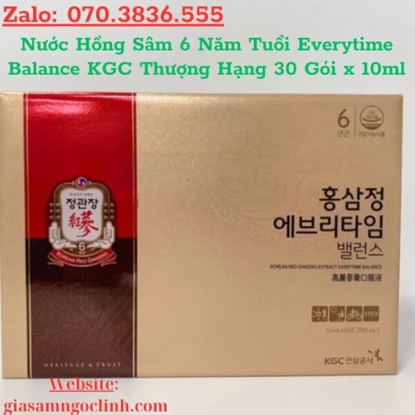 Nước Hồng Sâm 6 Năm Tuổi Everytime Balance KGC Thượng Hạng 30 Gói x 10ml