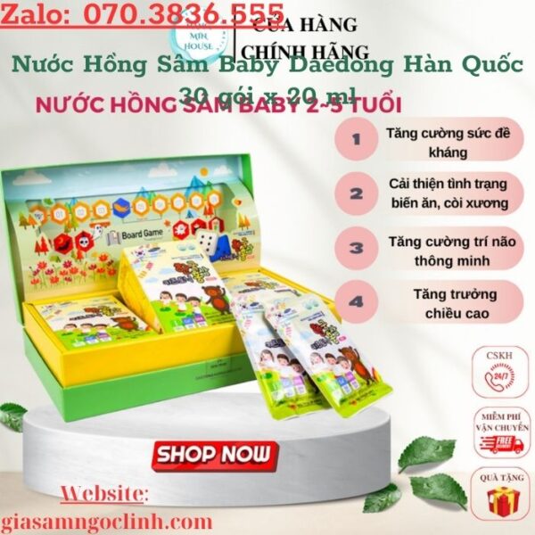 Nước Hồng Sâm Baby Daedong Hàn Quốc 30 gói x 20 ml