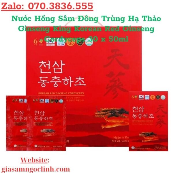 Nước Hồng Sâm Đông Trùng Hạ Thảo Ginseng King Korean Red Ginseng Cordyceps 30 x 50ml