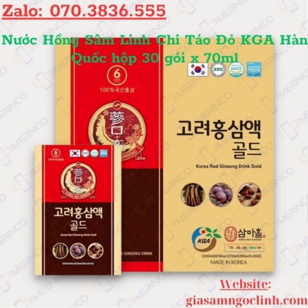 Nước Hồng Sâm Linh Chi Táo Đỏ KGA Hàn Quốc hộp 30 gói x 70ml