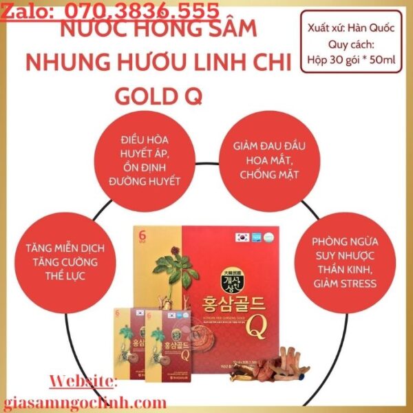 Nước Hồng Sâm Nhung Hươu Linh Chi Gold Q Hàn Quốc 30 Gói x 50ml